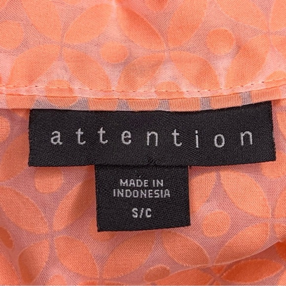 Small Attention Orange Peach Short Sleeve Blouse  Collared Boho Print Semi Sheer - Picture 12 of 12